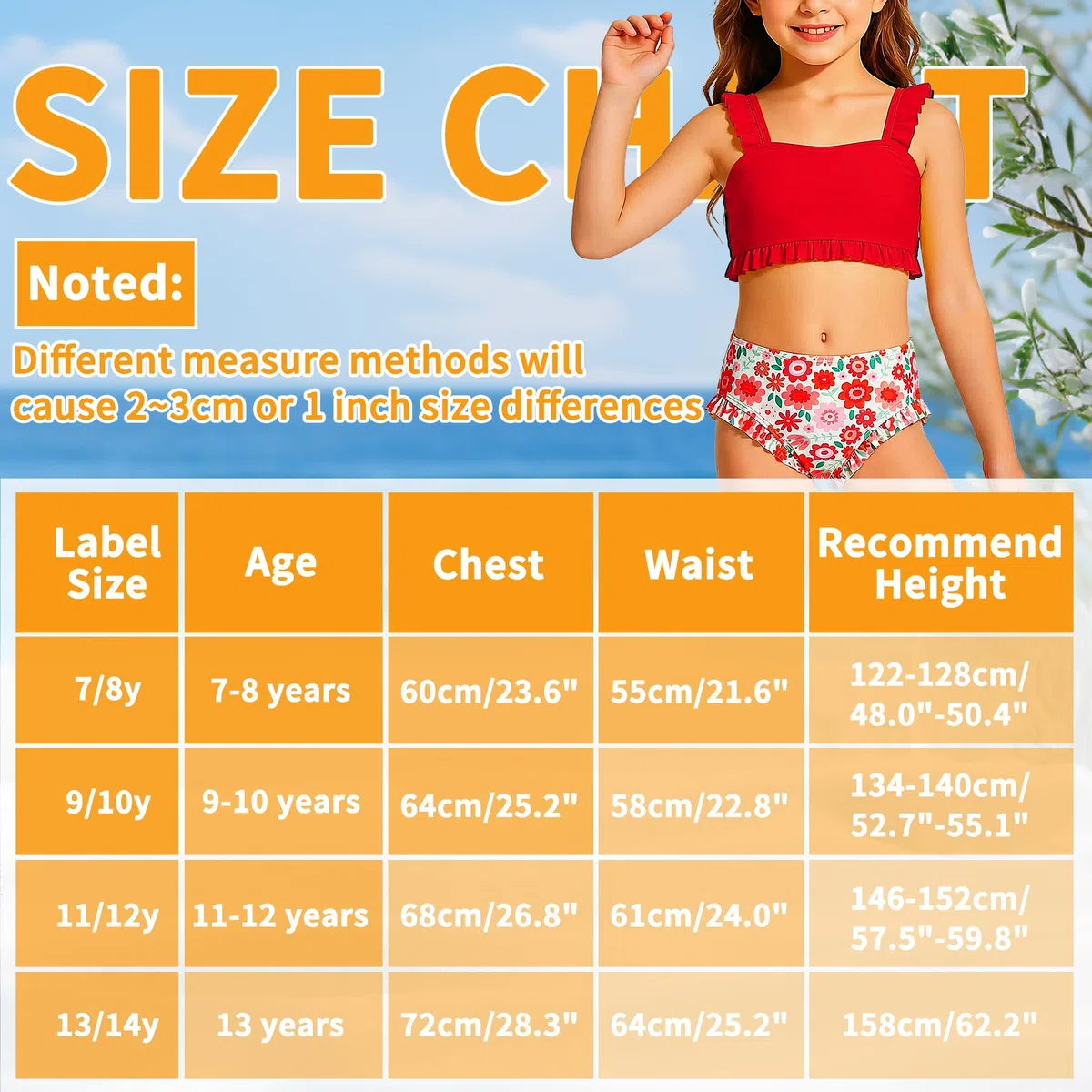 JinBei Set Bikini Ragazze, Costumi da Bagno 2 Pezzi Volant Top e Mutandina Stampa Floreale da Bagno Bambina Estate Abbigliamento da Spiaggia per Piscina Spiaggia Vacanze, 7-13 Anni